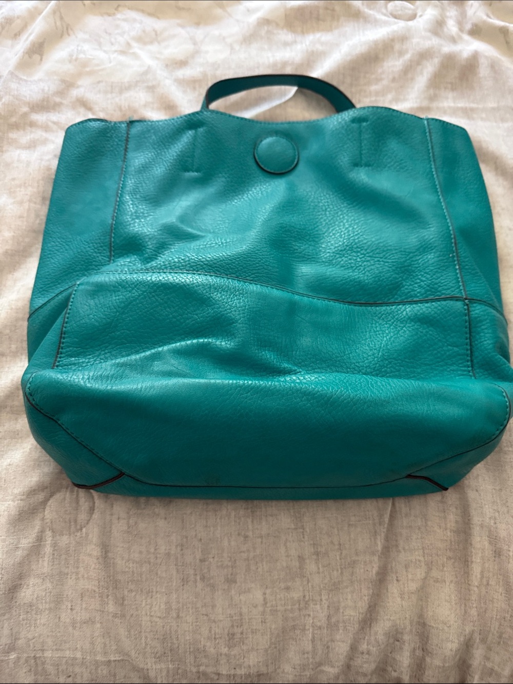 Joy Susan Teal Leather Tote with Button Accent
